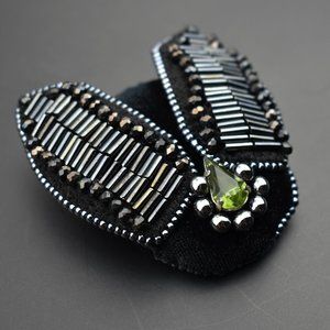 Crystal insect brooch handmade, cool large bead embroidered fly pin